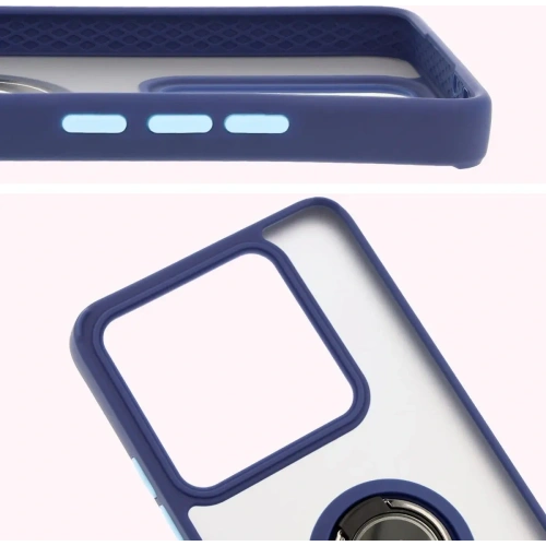 Etui z uchwytem na palec Bizon Case Hybrid Ring do Xiaomi 14T Pro przydymione z granatową ramką