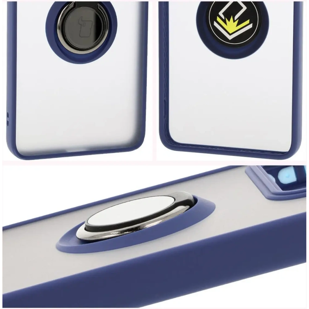 Hurtownia GSM - Etui s úchytem na palec Bizon Case Hybrid Ring do Xiaomi 14T Pro kouřové s modrým rámem - BIZ6923 - {ean13} - Hurt