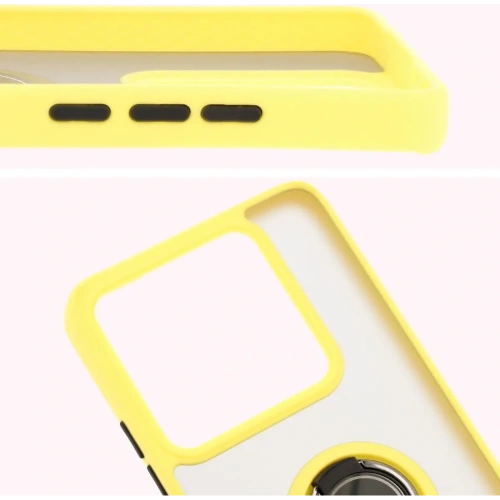 Etui z uchwytem na palec Bizon Case Hybrid Ring do Xiaomi 14T Pro przydymione z żółtą ramką