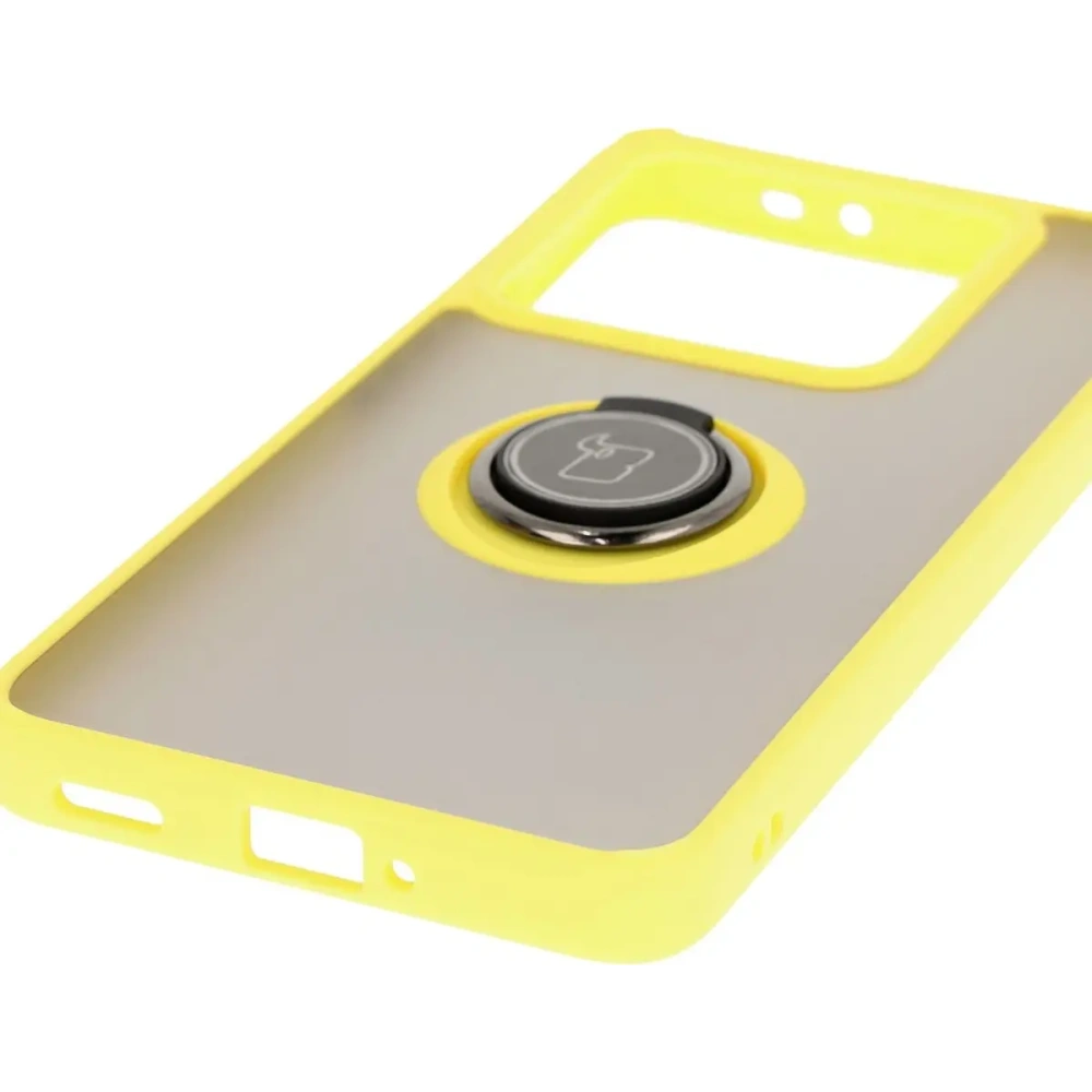Hurtownia GSM - Etui s úchopem na prst Bizon Case Hybrid Ring do Xiaomi 14T Pro kouřové s žlutým rámečkem - BIZ6925 - {ean13} - Hurt