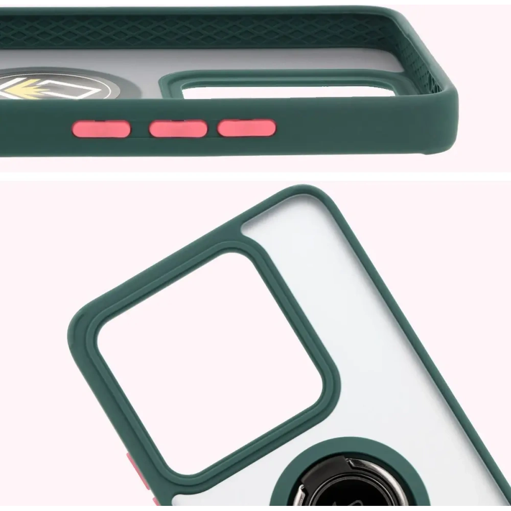 Hurtownia GSM - Etui s úchopem na prst Bizon Case Hybrid Ring pro Xiaomi 14T kouřové s tmavě zeleným rámem - BIZ6926 - {ean13} - Hurt