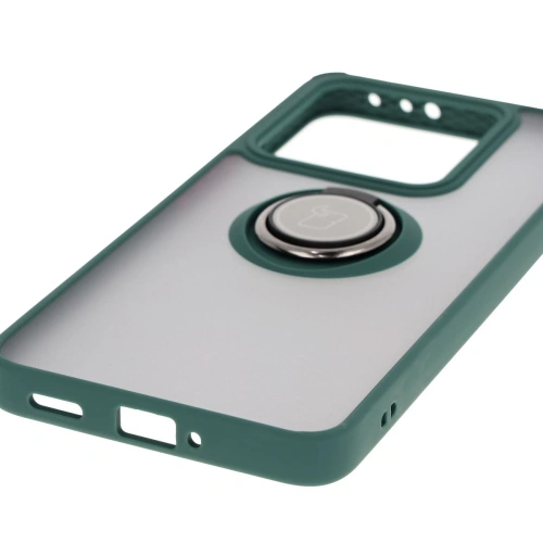 Etui z uchwytem na palec Bizon Case Hybrid Ring do Xiaomi 14T przydymione z ciemnozieloną ramką