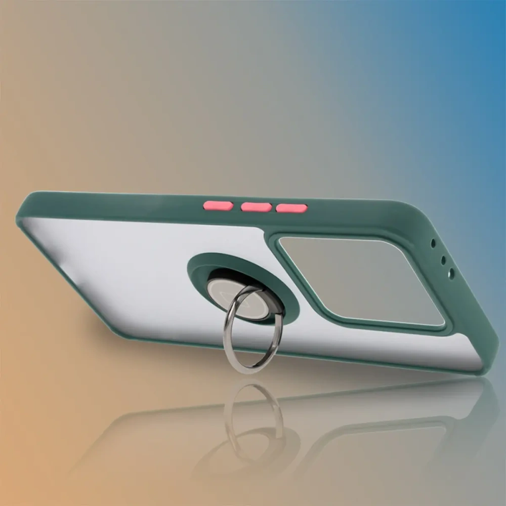 Hurtownia GSM - Etui s úchopem na prst Bizon Case Hybrid Ring pro Xiaomi 14T kouřové s tmavě zeleným rámem - BIZ6926 - {ean13} - Hurt