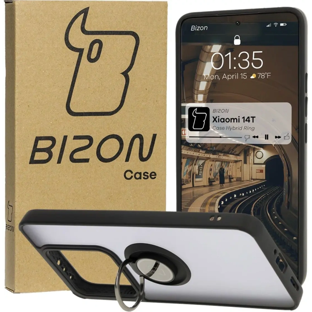 Hurtownia GSM - Etui s úchopem na prst Bizon Case Hybrid Ring do Xiaomi 14T kouřové s černým rámem - BIZ6927 - {ean13} - Hurt