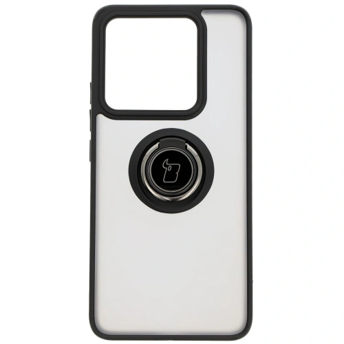 Etui z uchwytem na palec Bizon Case Hybrid Ring do Xiaomi 14T przydymione z czarną ramką