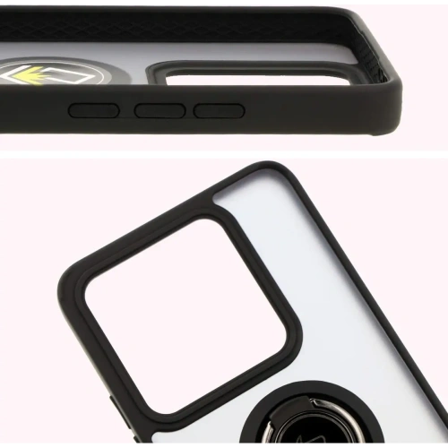 Etui z uchwytem na palec Bizon Case Hybrid Ring do Xiaomi 14T przydymione z czarną ramką