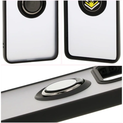 Etui z uchwytem na palec Bizon Case Hybrid Ring do Xiaomi 14T przydymione z czarną ramką