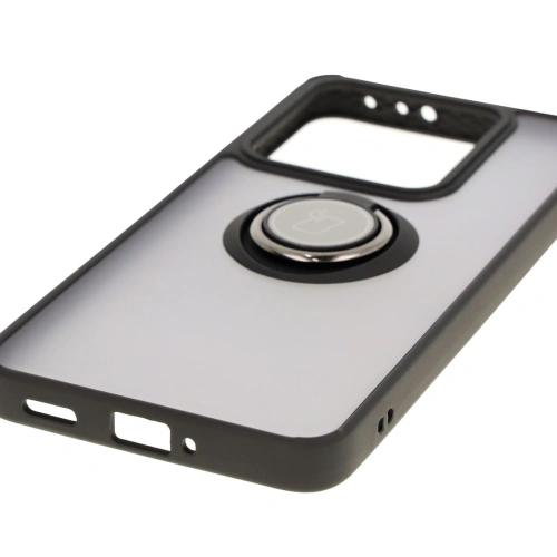 Etui z uchwytem na palec Bizon Case Hybrid Ring do Xiaomi 14T przydymione z czarną ramką