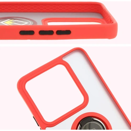 Etui z uchwytem na palec Bizon Case Hybrid Ring do Xiaomi 14T przydymione z czerwoną ramką