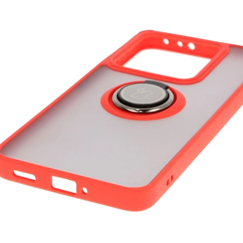 Etui z uchwytem na palec Bizon Case Hybrid Ring do Xiaomi 14T przydymione z czerwoną ramką