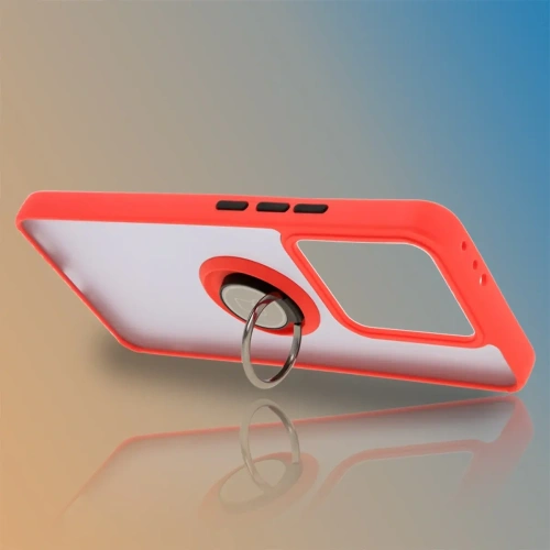 Etui z uchwytem na palec Bizon Case Hybrid Ring do Xiaomi 14T przydymione z czerwoną ramką