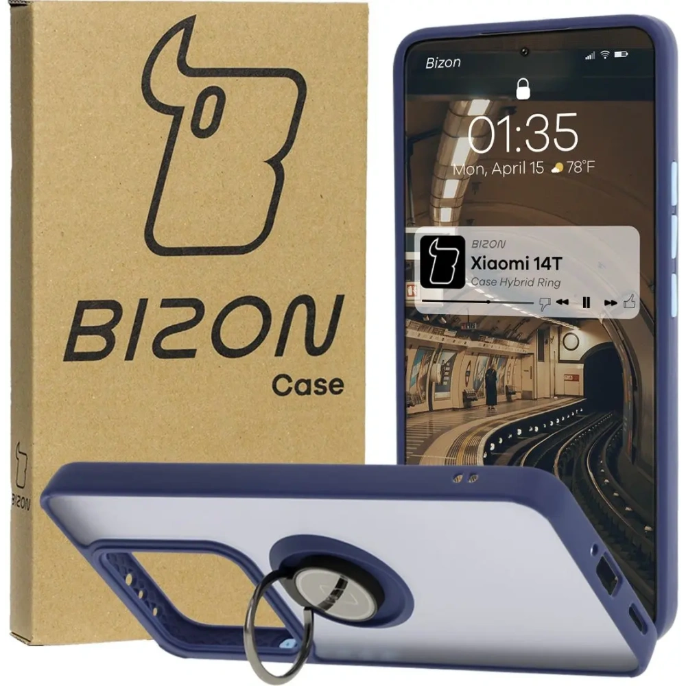 Wholesale Bizon Case Hybrid Ring Xiaomi 14T smoky with a navy blue frame - BIZ6929 - {ean13} - Hurt