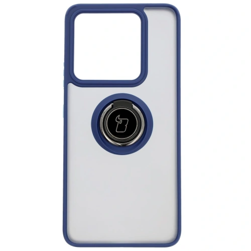 Etui z uchwytem na palec Bizon Case Hybrid Ring do Xiaomi 14T przydymione z granatową ramką