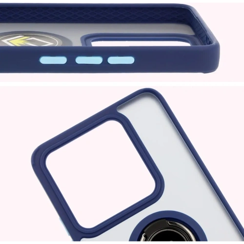 Etui z uchwytem na palec Bizon Case Hybrid Ring do Xiaomi 14T przydymione z granatową ramką