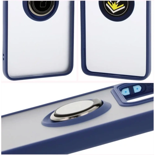 Etui z uchwytem na palec Bizon Case Hybrid Ring do Xiaomi 14T przydymione z granatową ramką