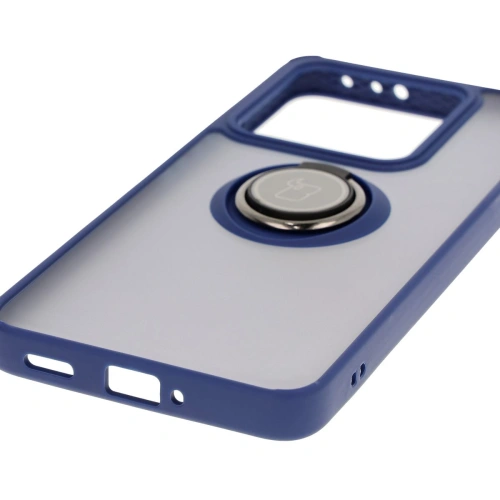 Etui z uchwytem na palec Bizon Case Hybrid Ring do Xiaomi 14T przydymione z granatową ramką