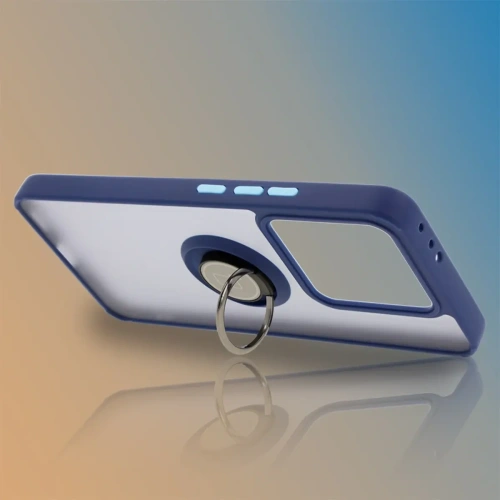 Etui z uchwytem na palec Bizon Case Hybrid Ring do Xiaomi 14T przydymione z granatową ramką