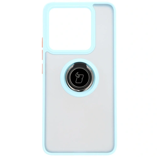 Etui z uchwytem na palec Bizon Case Hybrid Ring do Xiaomi 14T przydymione z jasnoniebieską ramką
