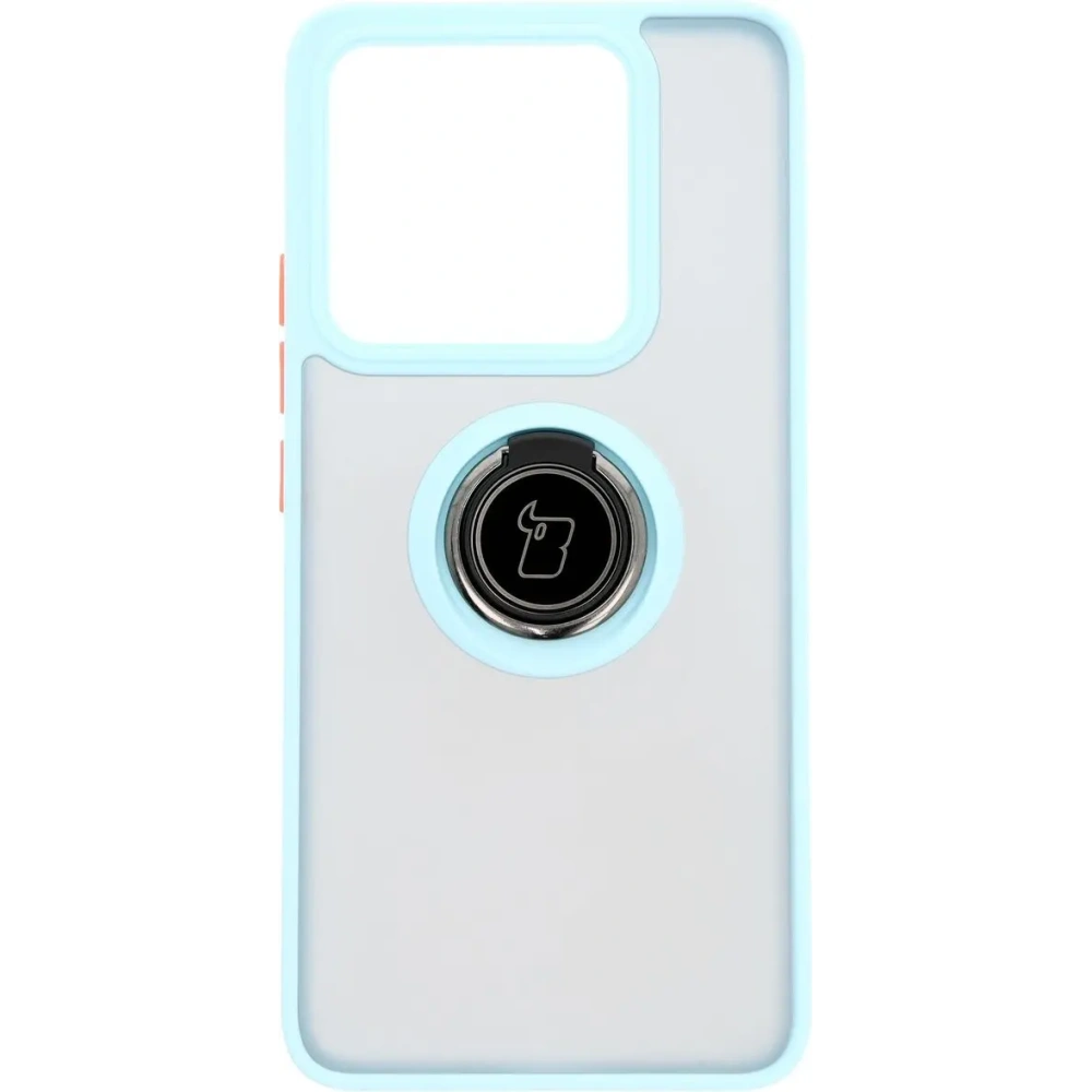 Etui s úchopem na prst Bizon Case Hybrid Ring pro Xiaomi 14T kouřové s jasně modrým rámečkem