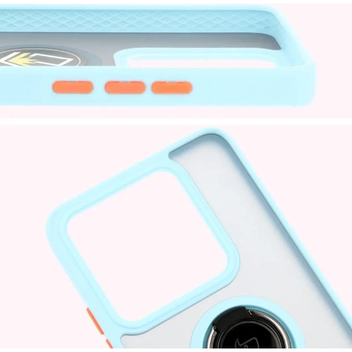 Etui z uchwytem na palec Bizon Case Hybrid Ring do Xiaomi 14T przydymione z jasnoniebieską ramką