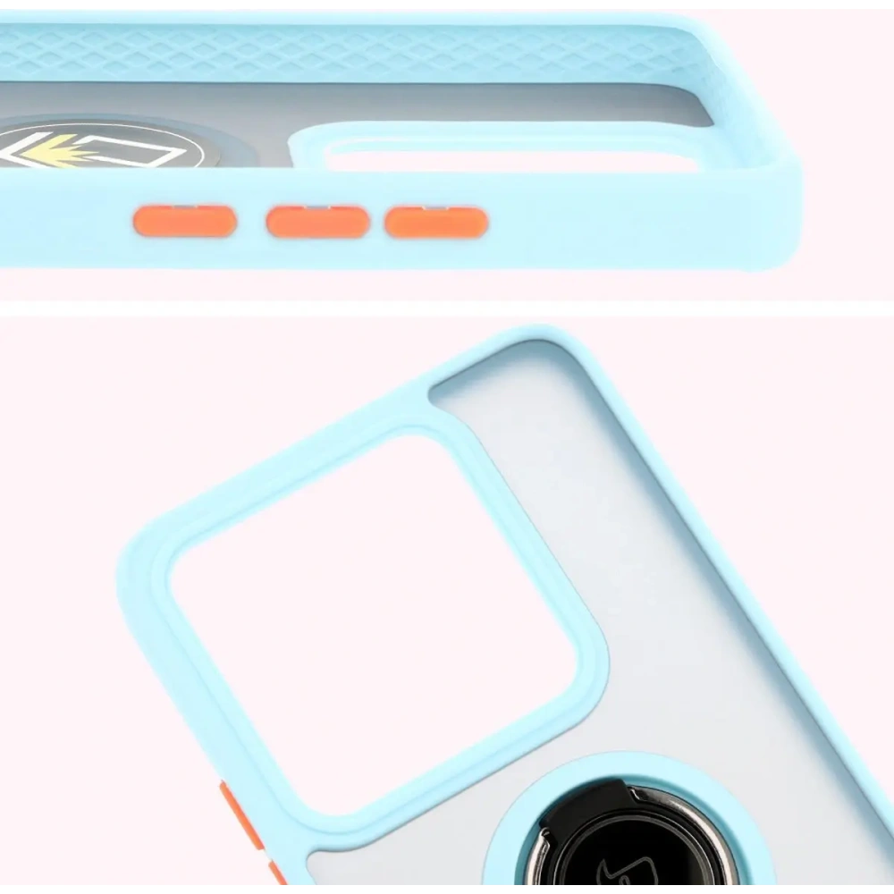 Etui s úchopem na prst Bizon Case Hybrid Ring pro Xiaomi 14T kouřové s jasně modrým rámečkem
