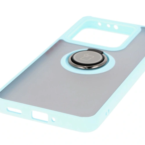 Etui z uchwytem na palec Bizon Case Hybrid Ring do Xiaomi 14T przydymione z jasnoniebieską ramką