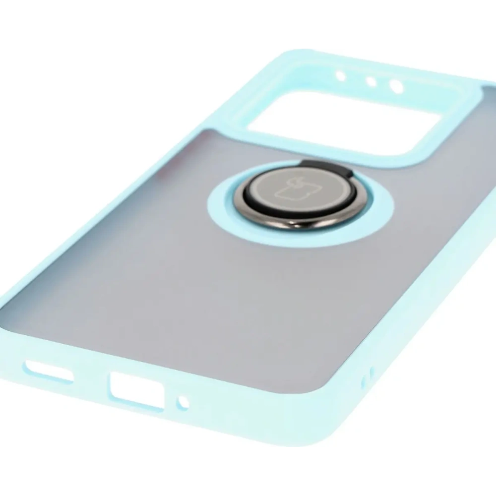 Etui s úchopem na prst Bizon Case Hybrid Ring pro Xiaomi 14T kouřové s jasně modrým rámečkem