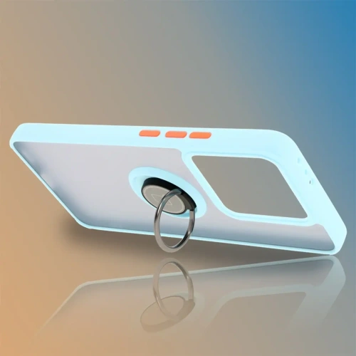 Etui z uchwytem na palec Bizon Case Hybrid Ring do Xiaomi 14T przydymione z jasnoniebieską ramką
