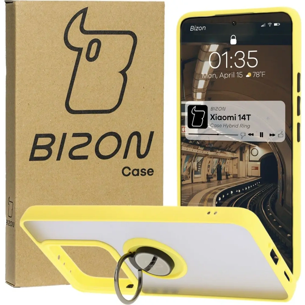 Wholesale Bizon Case Hybrid Ring Xiaomi 14T smoky with a yellow frame - BIZ6931 - {ean13} - Hurt
