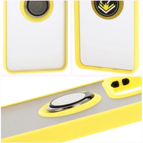 Etui z uchwytem na palec Bizon Case Hybrid Ring do Xiaomi 14T przydymione z żółtą ramką