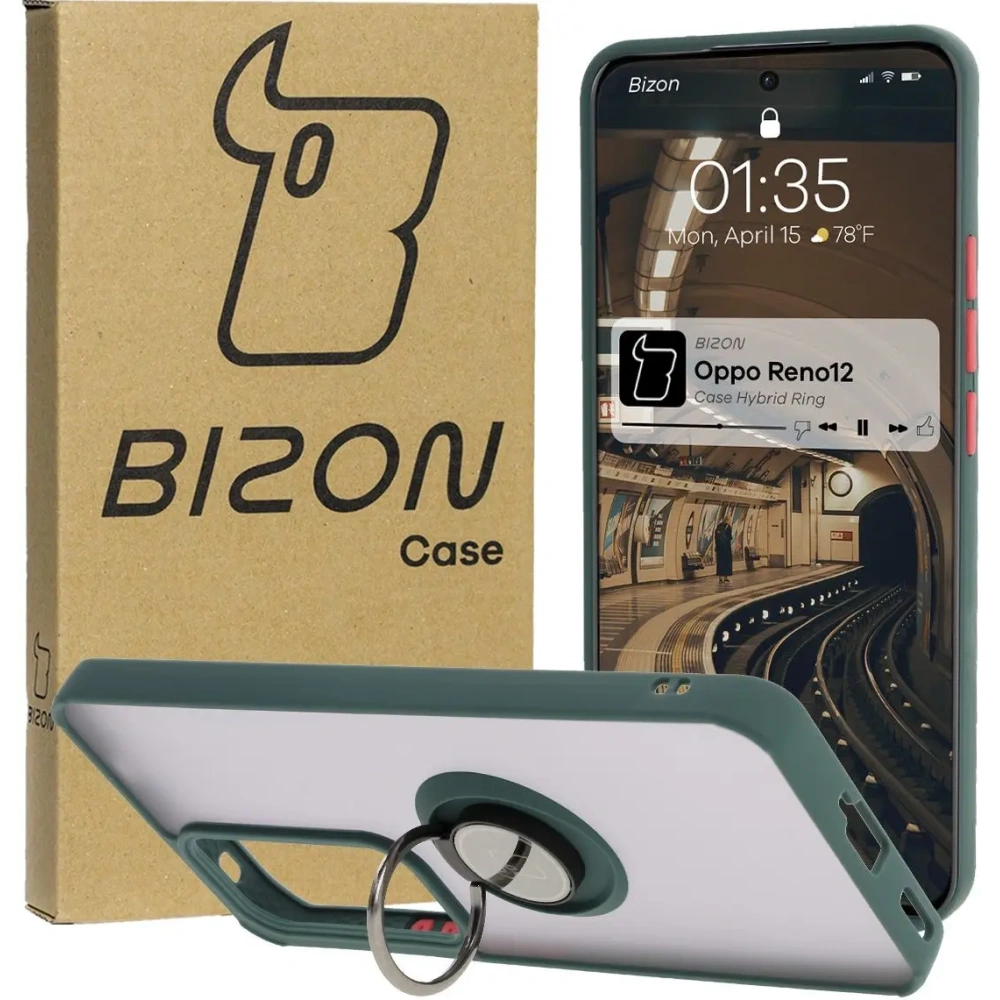 Hurtownia GSM - Bizon Case Hybrid Ring Oppo Reno 12 rauchig mit einem dunkelgrünen Rahmen - BIZ6935 - {ean13} - Hurt