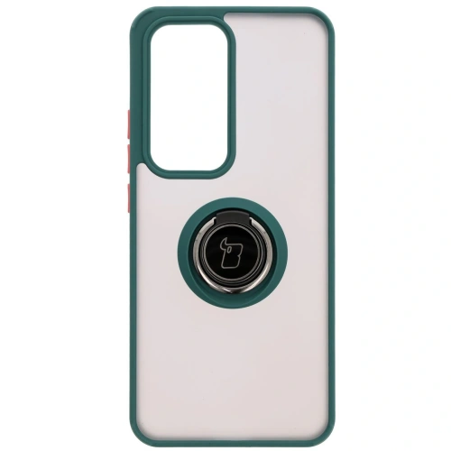 Etui z uchwytem na palec Bizon Case Hybrid Ring do Oppo Reno 12 przydymione z ciemnozieloną ramką