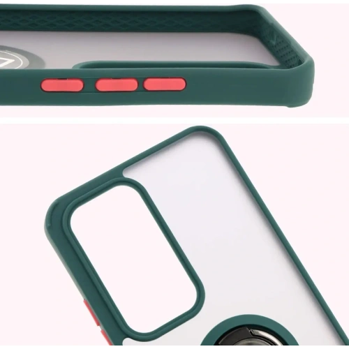 Etui z uchwytem na palec Bizon Case Hybrid Ring do Oppo Reno 12 przydymione z ciemnozieloną ramką