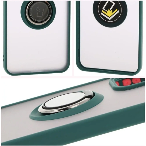 Etui z uchwytem na palec Bizon Case Hybrid Ring do Oppo Reno 12 przydymione z ciemnozieloną ramką