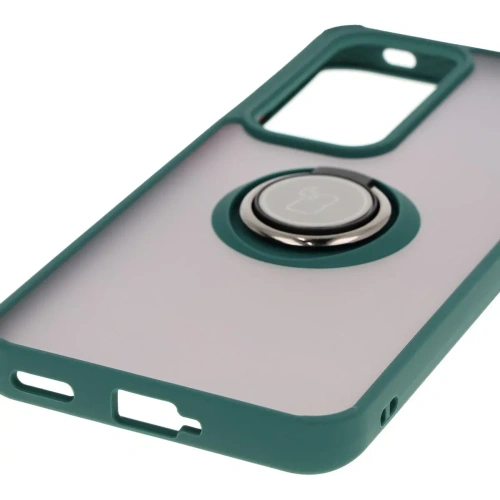 Etui z uchwytem na palec Bizon Case Hybrid Ring do Oppo Reno 12 przydymione z ciemnozieloną ramką