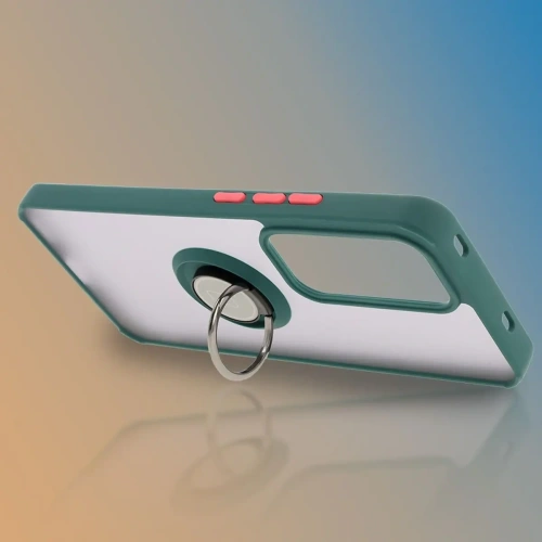 Etui z uchwytem na palec Bizon Case Hybrid Ring do Oppo Reno 12 przydymione z ciemnozieloną ramką