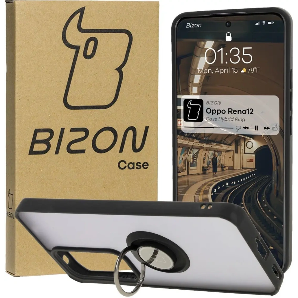 Hurtownia GSM - Bizon Case Hybrid Gyűrű Oppo Reno 12 füstös fekete kerettel - BIZ6936 - {ean13} - Hurt
