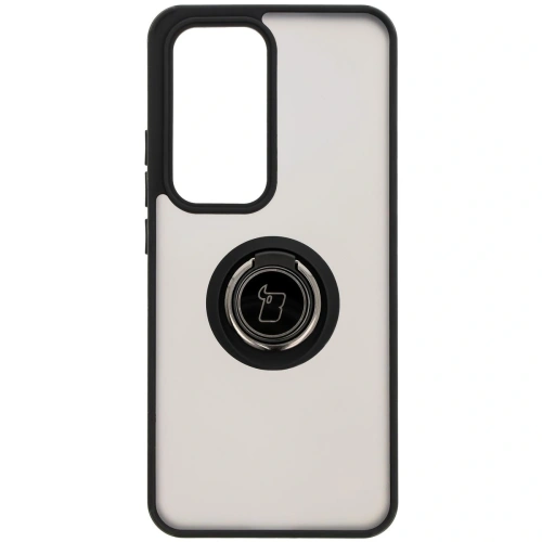 Etui z uchwytem na palec Bizon Case Hybrid Ring do Oppo Reno 12 przydymione z czarną ramką