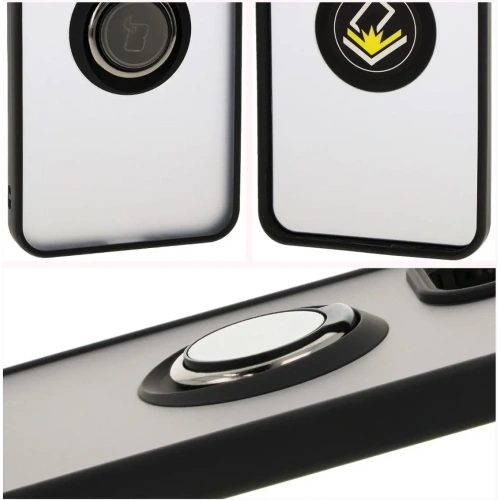 Etui z uchwytem na palec Bizon Case Hybrid Ring do Oppo Reno 12 przydymione z czarną ramką