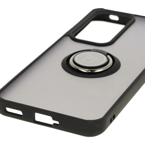 Etui z uchwytem na palec Bizon Case Hybrid Ring do Oppo Reno 12 przydymione z czarną ramką