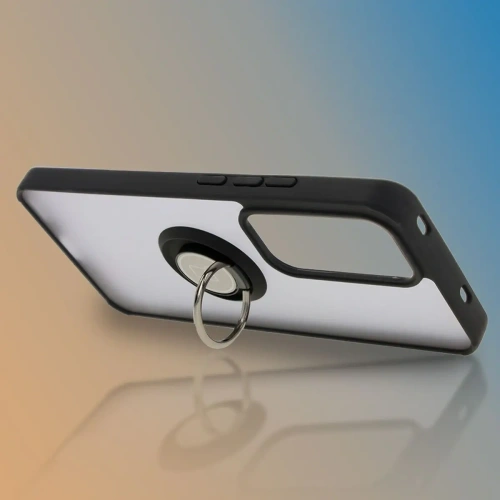 Etui z uchwytem na palec Bizon Case Hybrid Ring do Oppo Reno 12 przydymione z czarną ramką