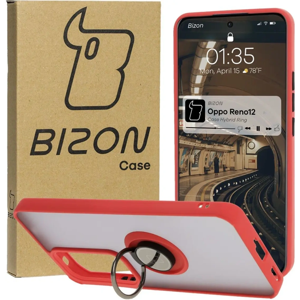 Wholesale Bizon Case Hybrid Ring Oppo Reno 12 smoky with a red frame - BIZ6937 - {ean13} - Hurt