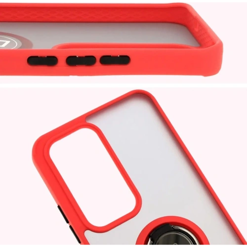 Etui z uchwytem na palec Bizon Case Hybrid Ring do Oppo Reno 12 przydymione z czerwoną ramką