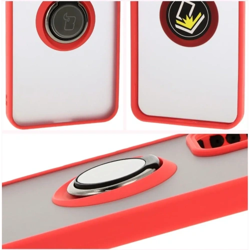 Etui z uchwytem na palec Bizon Case Hybrid Ring do Oppo Reno 12 przydymione z czerwoną ramką