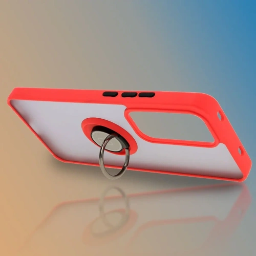 Etui z uchwytem na palec Bizon Case Hybrid Ring do Oppo Reno 12 przydymione z czerwoną ramką
