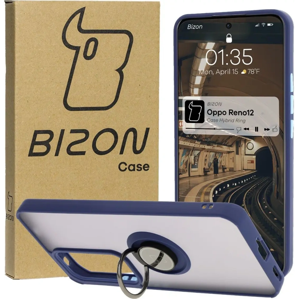 Hurtownia GSM - Bizon Case Hybrid Gyűrű Oppo Reno 12 füstös színben, tengerészkék kerettel. - BIZ6938 - {ean13} - Hurt