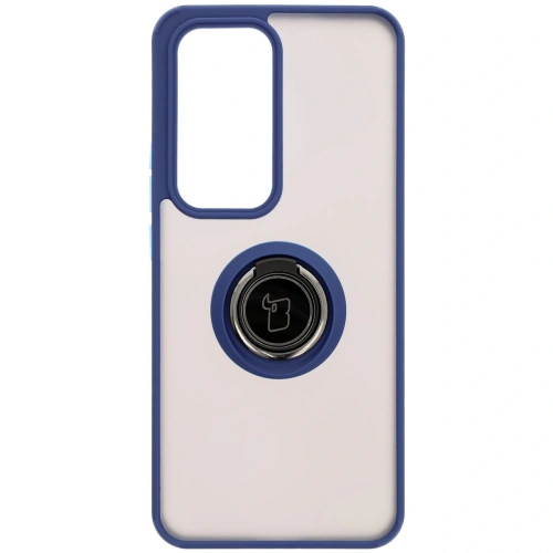 Etui z uchwytem na palec Bizon Case Hybrid Ring do Oppo Reno 12 przydymione z granatową ramką