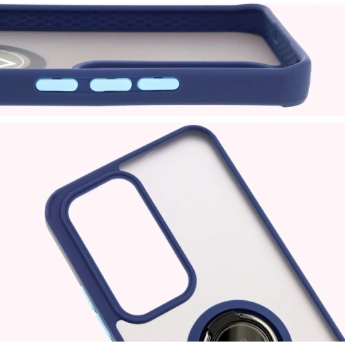 Etui z uchwytem na palec Bizon Case Hybrid Ring do Oppo Reno 12 przydymione z granatową ramką