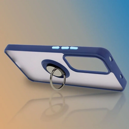 Etui z uchwytem na palec Bizon Case Hybrid Ring do Oppo Reno 12 przydymione z granatową ramką