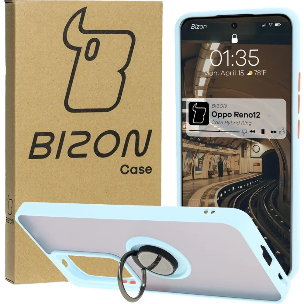 Hurtownia GSM - Bizon Case Hybrid Ring Oppo Reno 12 fumuriu cu un cadru bleu deschis. - BIZ6939 - {ean13} - Hurt